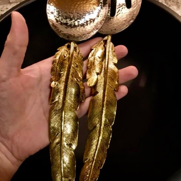 Michael Aram gold feather spoon fork servers. - Picture 4 of 7